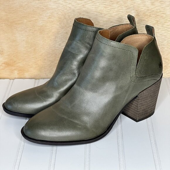 Lucky Brand Branndi Leather Bootie Women's 8 Ankle Boot Olive Green Slip On. - Picture 1 of 7